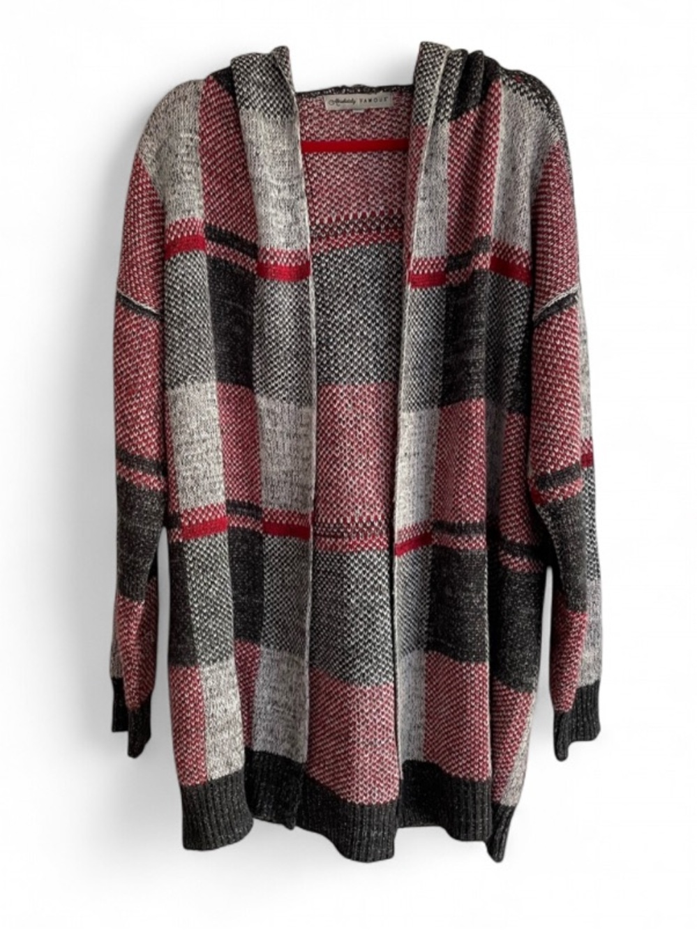 Absolutely Famous Plaid Knit Open Cardigan Hoodie Size 1X